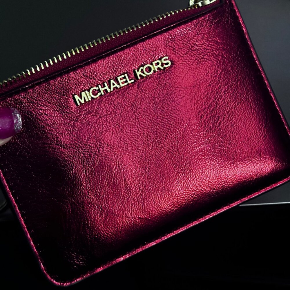 Michael Kors Metallic Red Card Holder Key Chain - New